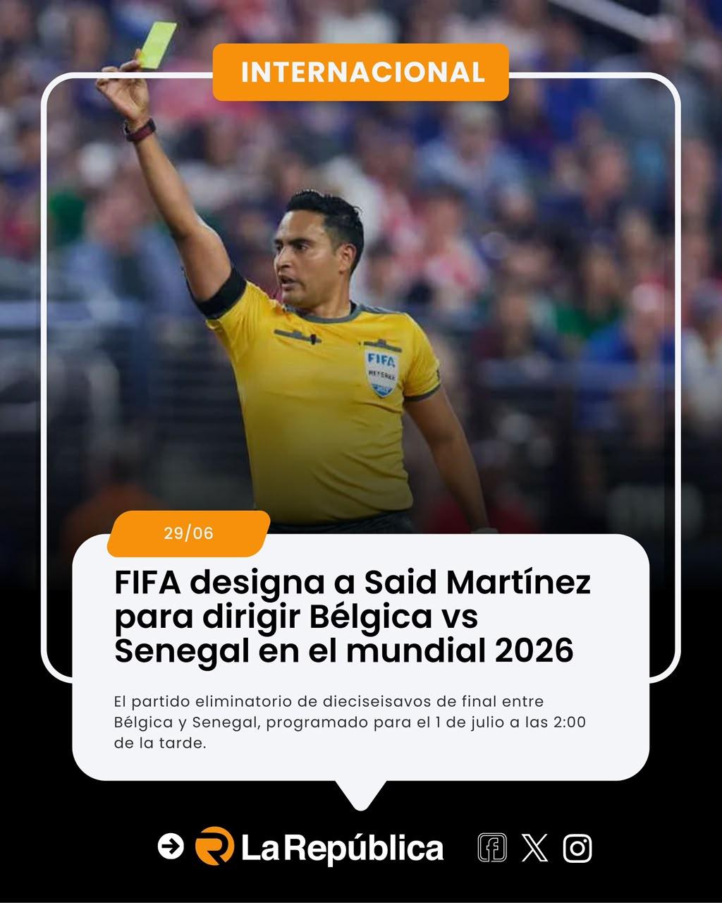 La FIFA confirmó la designación del árbitro hondureño Said Martínez para dirigir el partido eliminatorio de dieciseisavos de final entre Bél - Cover Image